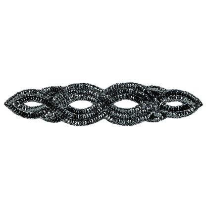 Vintage Gunmetal Sequins and Beaded Figure Eight Applique - 11" x 2.5"