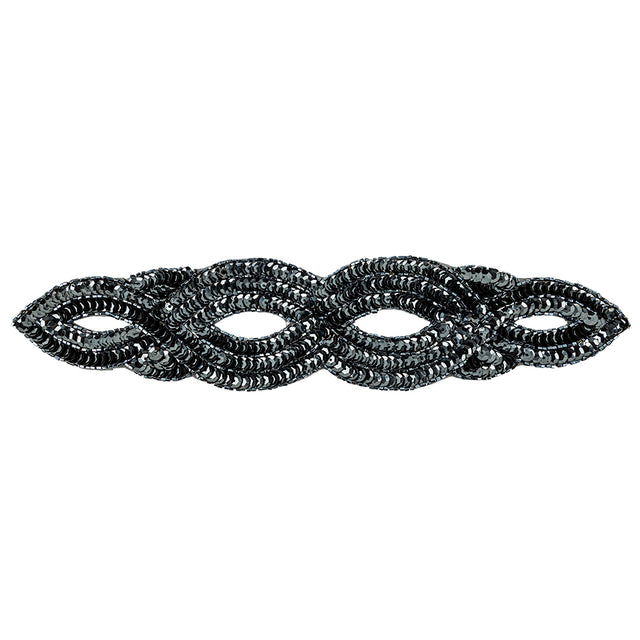 Vintage Gunmetal Sequins and Beaded Figure Eight Applique - 11" x 2.5"