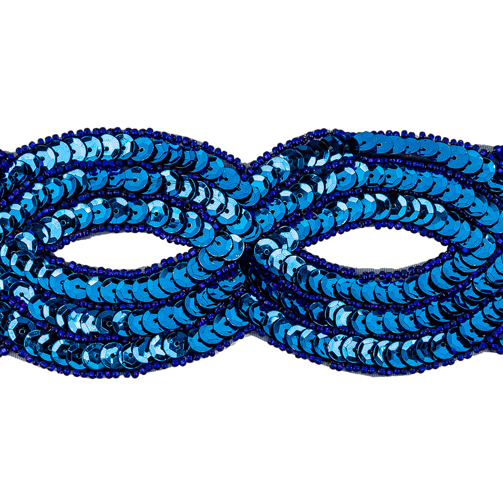 Vintage Royal Blue Sequins and Beaded Figure Eight Applique - 11" x 2.5" Detail