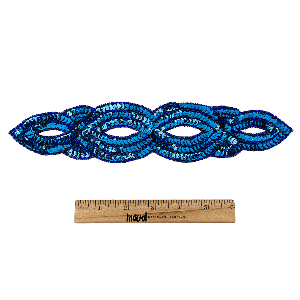 Vintage Royal Blue Sequins and Beaded Figure Eight Applique - 11" x 2.5" Full