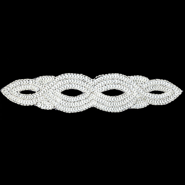 Vintage White Sequins and Beaded Figure Eight Applique - 11" x 2.5"