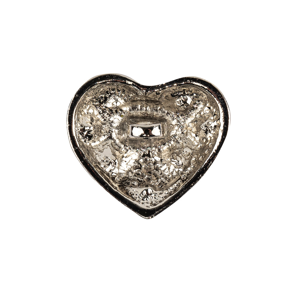 Vintage Swarovski Crystal Rhinestones and Silver Metal Faux Basket Weave Shank Back Heart-Shaped Button - 36L/23mm Detail