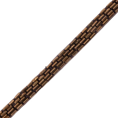 Vintage Bronze 4 Row Bugle Beads on Brown Trimming - 0.375" Detail