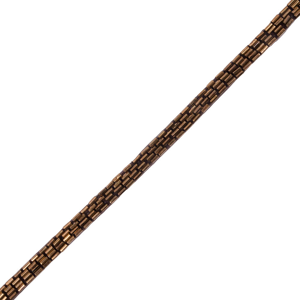 Vintage Bronze 4 Row Bugle Beads on Brown Trimming - 0.375"