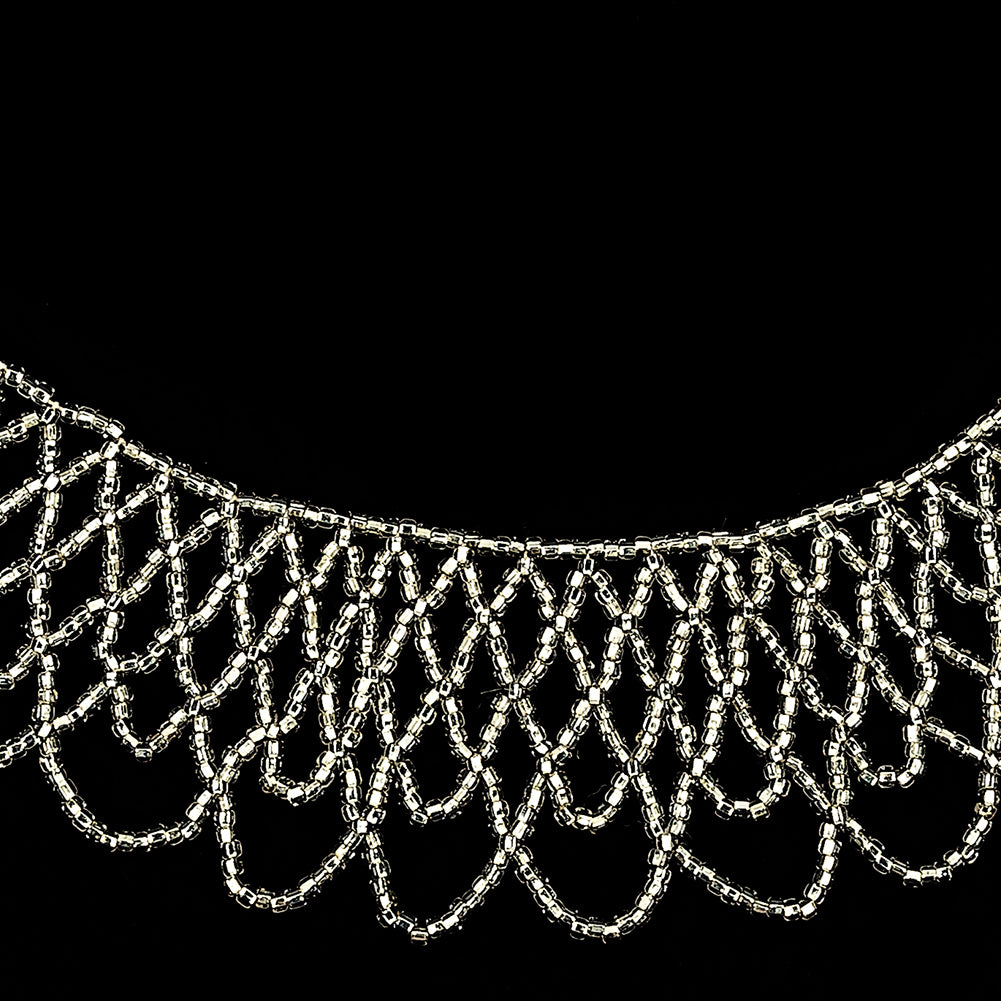 Vintage Silver-lined Beaded Abstract Neck Applique - 9.25" x 10" Detail
