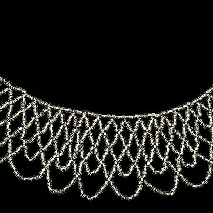 Vintage Silver-lined Beaded Abstract Neck Applique - 9.25" x 10" Detail