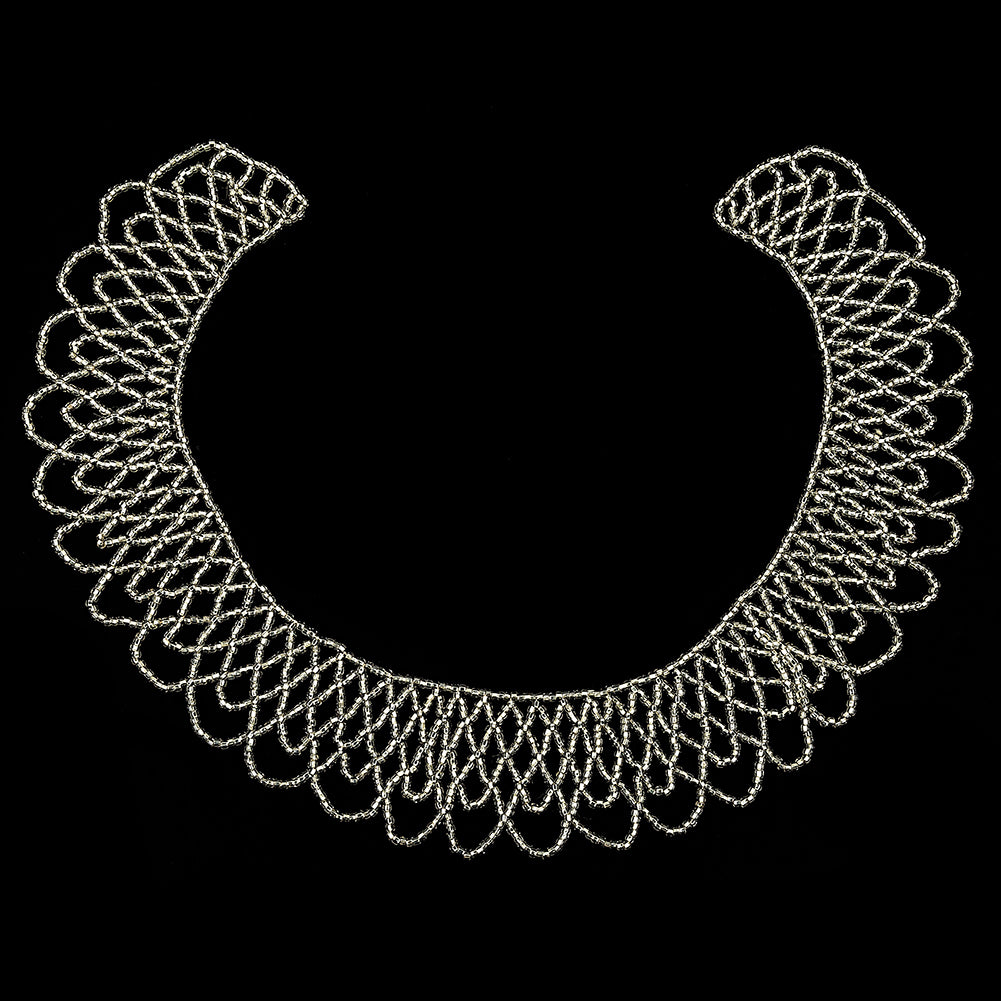 Vintage Silver-lined Beaded Abstract Neck Applique - 9.25" x 10"