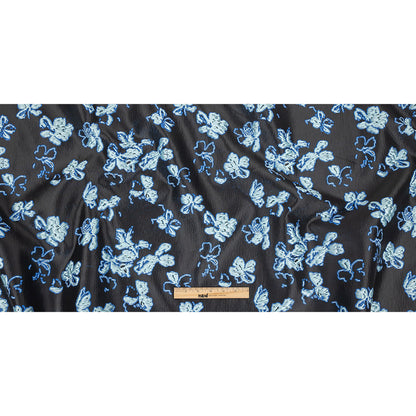 Metallic Magnetic Blue, Baby Blue and Black Floral Luxury Brocade Full