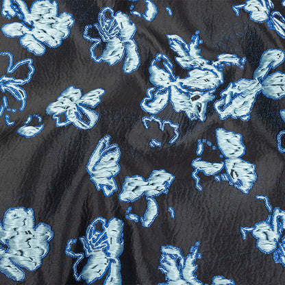 Metallic Magnetic Blue, Baby Blue and Black Floral Luxury Brocade