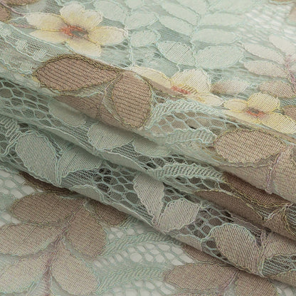 Corded Lace - Pale Aqua, Taupe and Mellow Yellow Dyed Floral Folded