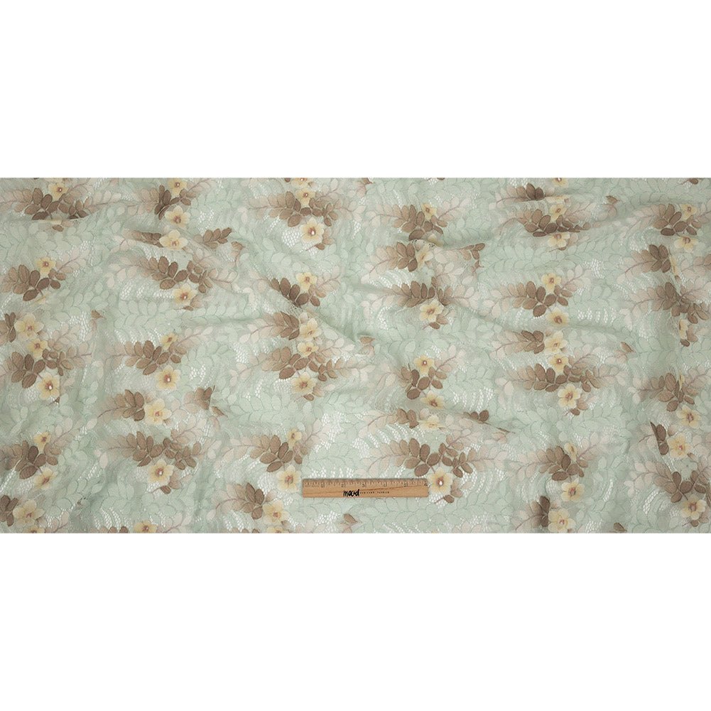 Corded Lace - Pale Aqua, Taupe and Mellow Yellow Dyed Floral Full