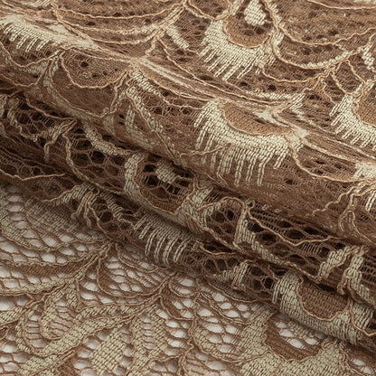 Taupe Peacock Feathers Corded Lace Folded