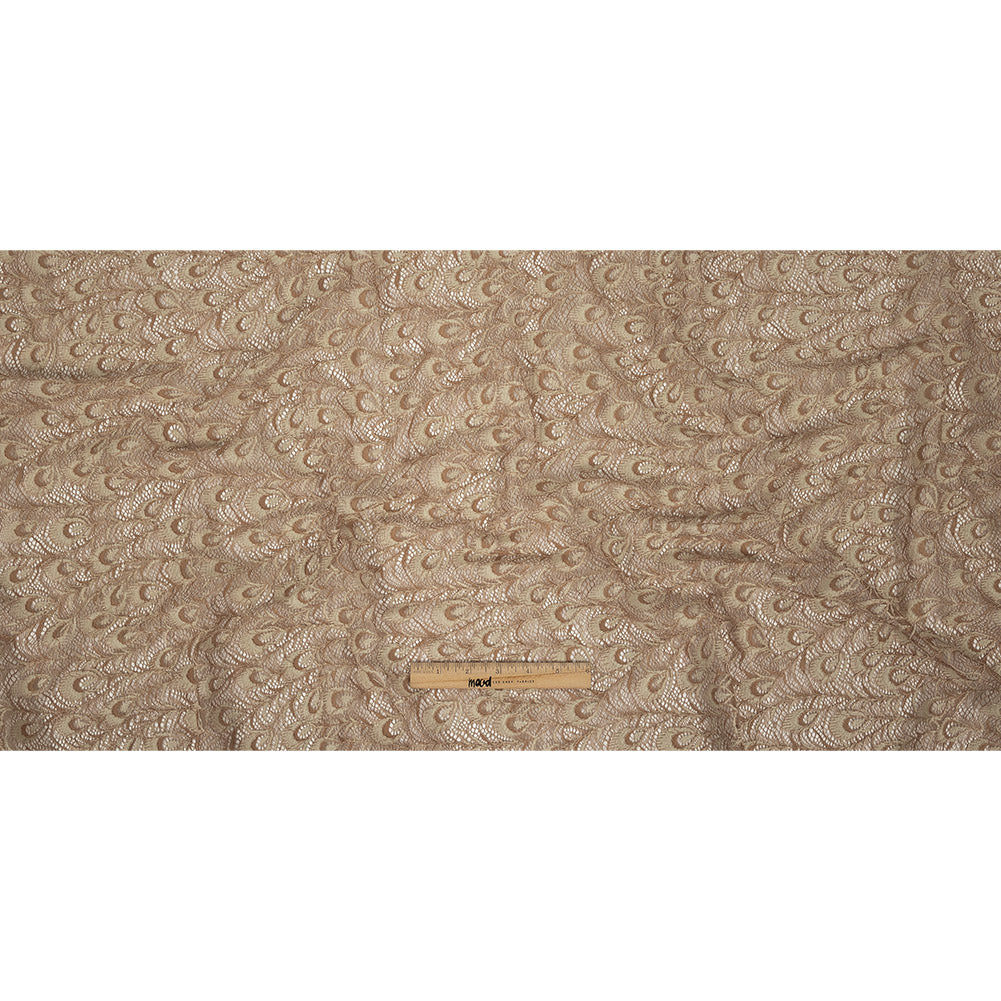 Taupe Peacock Feathers Corded Lace Full