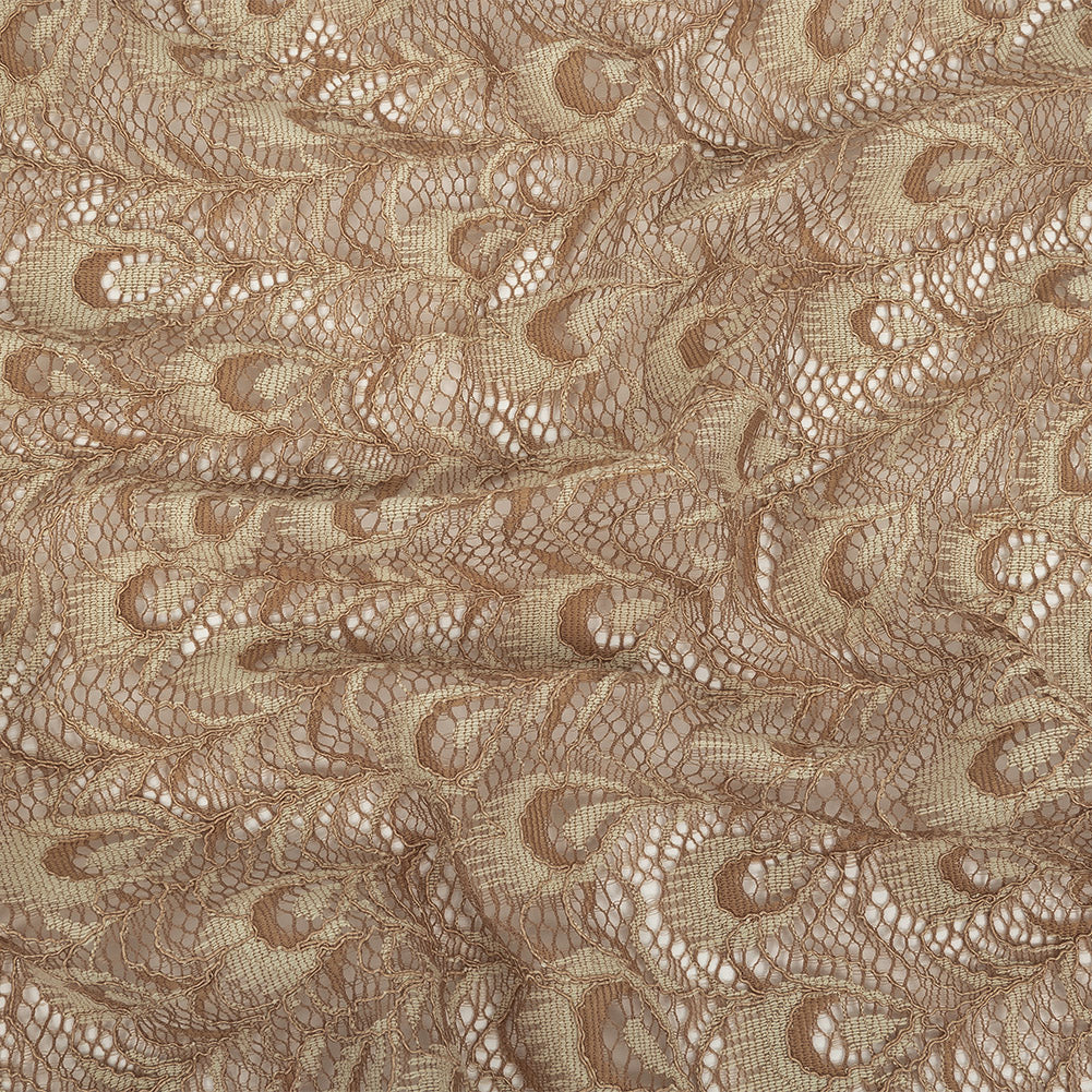 Taupe Peacock Feathers Corded Lace