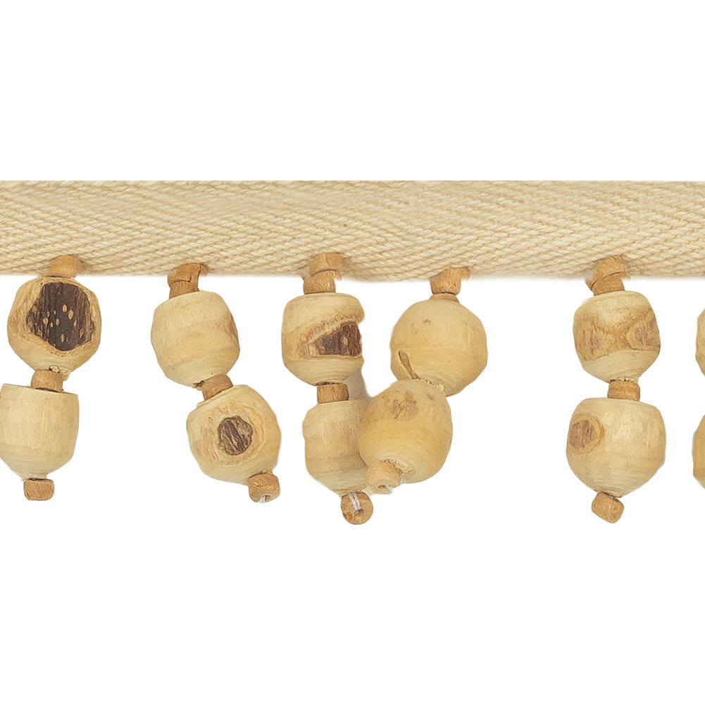 Vintage Natural and Tan Chunky Wood Beaded Fringe Trim - 1.5" Detail