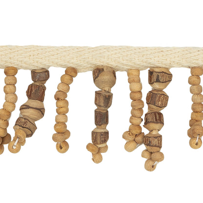 Vintage Brown and Natural Textured Wood Beaded Fringe Trim - 1.625" Detail
