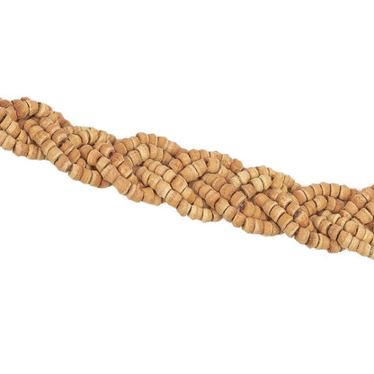 VIntage Natural Wood Beaded Double Strand Braided Belt with Tassels - 56" x 0.75" Detail