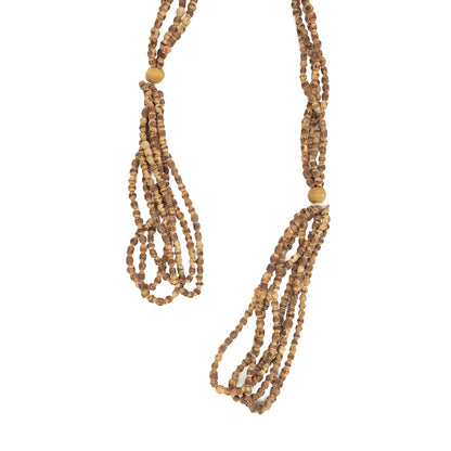 Vintage Beige and Natural Wood Beaded Four Strand Belt - 58" x 0.5" Full