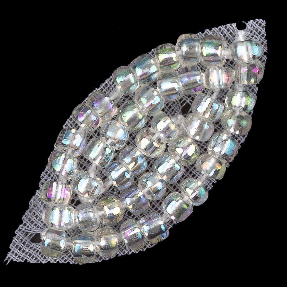 Vintage Pastel Iridescent Beaded Tiny Leaf Applique - 0.875" x 0.3125" Detail
