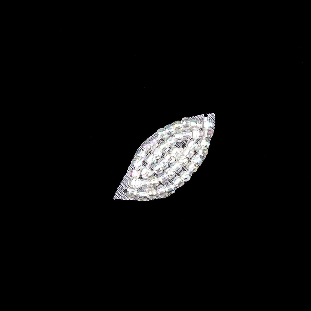 Vintage Pastel Iridescent Beaded Tiny Leaf Applique - 0.875" x 0.3125"