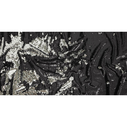 Matte Black and Reflective Silver Two-Tone Reversible Sequins on Black Polyester Jersey Full