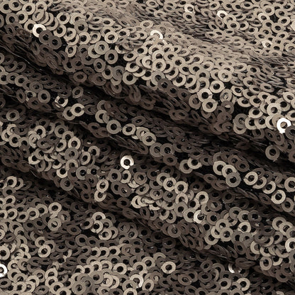 Dull-Polished Silver All-Over Baby Sequins on Black Mesh Folded