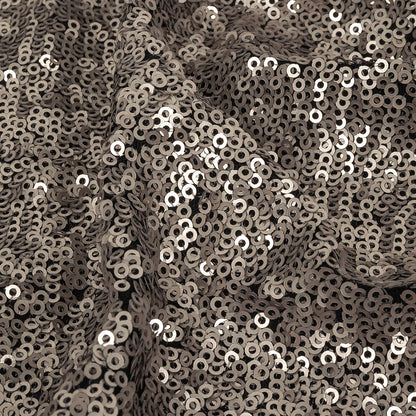 Dull-Polished Silver All-Over Baby Sequins on Black Mesh Detail