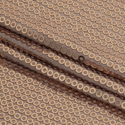 Italian Rose Gold Linear Circular Baby Sequins on Rayon Jersey Folded
