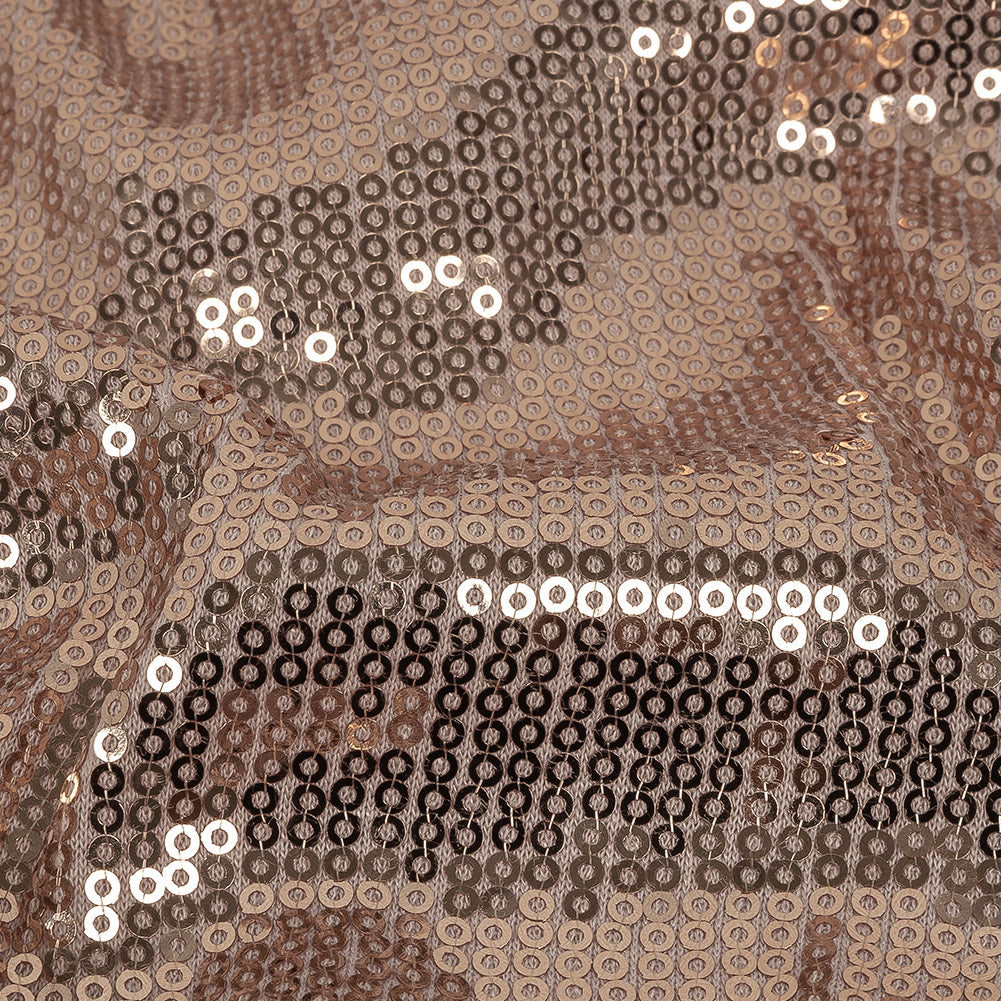 Italian Rose Gold Linear Circular Baby Sequins on Rayon Jersey Detail