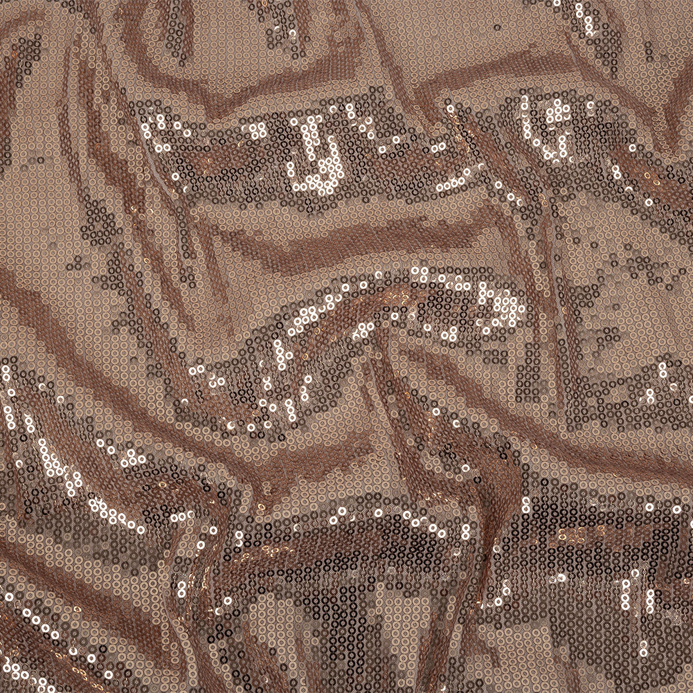Italian Rose Gold Linear Circular Baby Sequins on Rayon Jersey