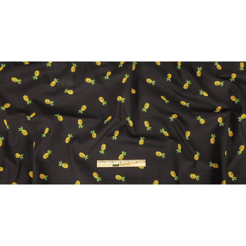 Black and Yellow Pinapples Printed Stretch Cotton Denim Full