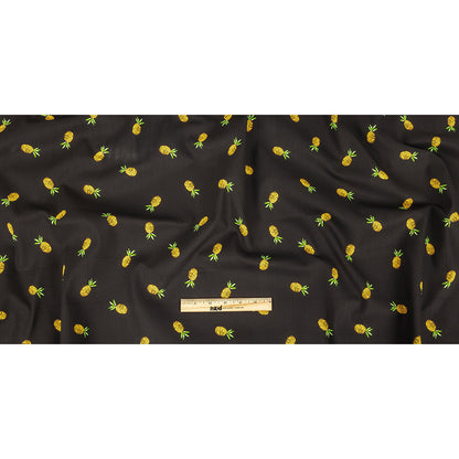 Black and Yellow Pinapples Printed Stretch Cotton Denim Full
