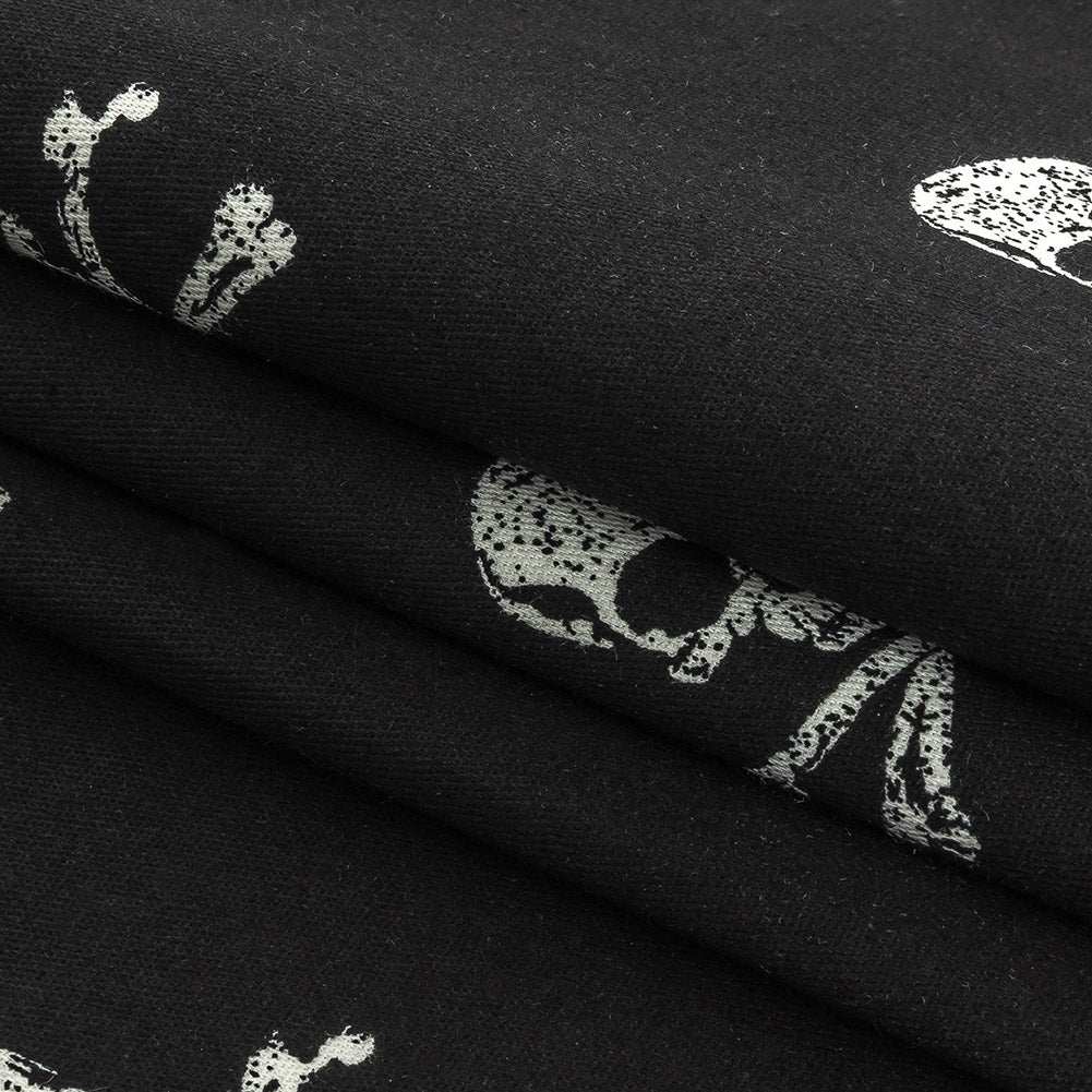 Skull and Crossbones Printed Stretch Cotton Denim Folded