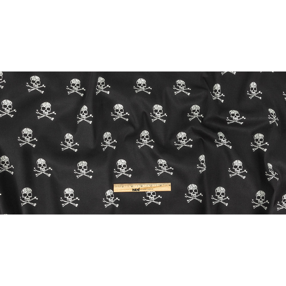 Skull and Crossbones Printed Stretch Cotton Denim Full
