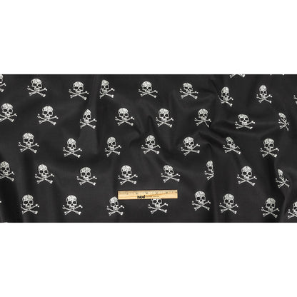 Skull and Crossbones Printed Stretch Cotton Denim Full