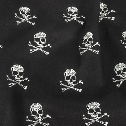 Skull and Crossbones Printed Stretch Cotton Denim