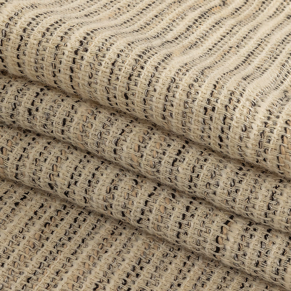 Ivory and Black Broken Stripes Cotton Tweed Folded