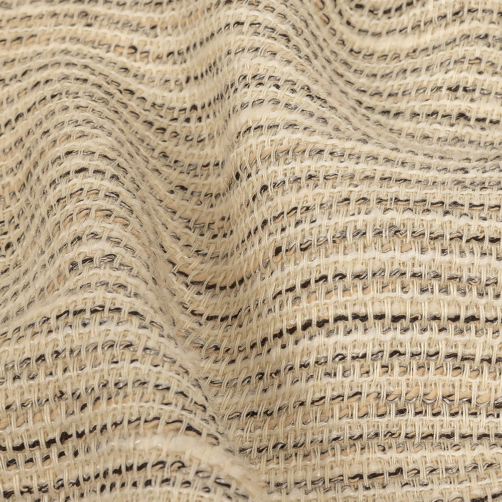 Ivory and Black Broken Stripes Cotton Tweed Detail