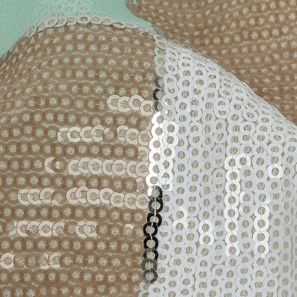 Italian Soothing Sea, Light Taupe and Lucent White Baby Sequin Squares on White Mesh Detail