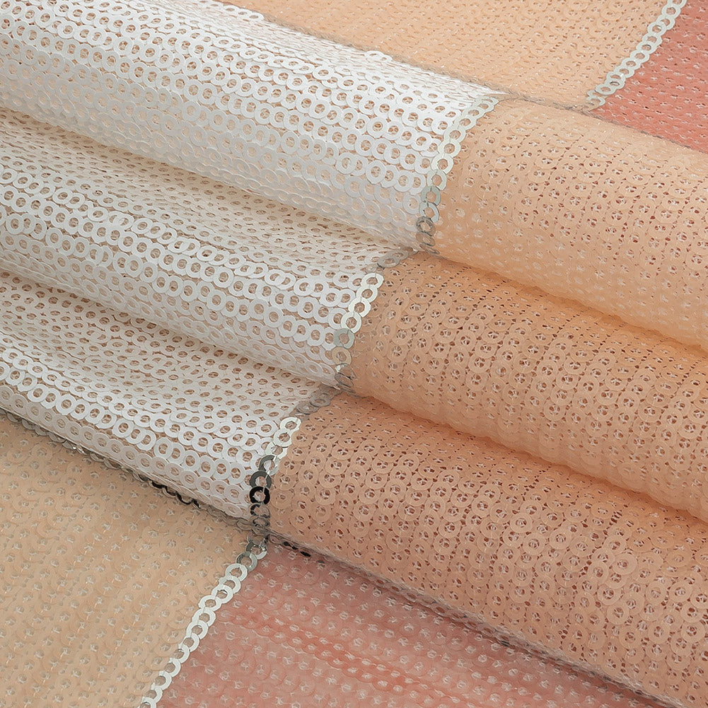 Italian Seashell Pink, Beige and White Baby Sequin Squares on White Mesh Folded