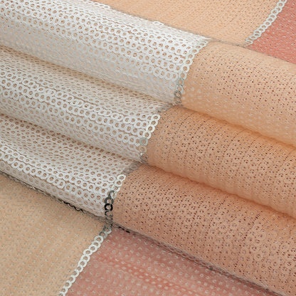 Italian Seashell Pink, Beige and White Baby Sequin Squares on White Mesh Folded