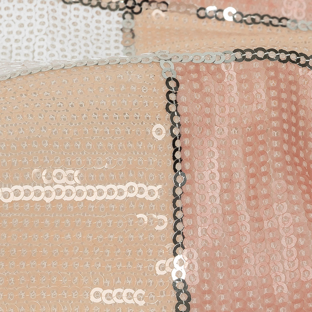 Italian Seashell Pink, Beige and White Baby Sequin Squares on White Mesh Detail
