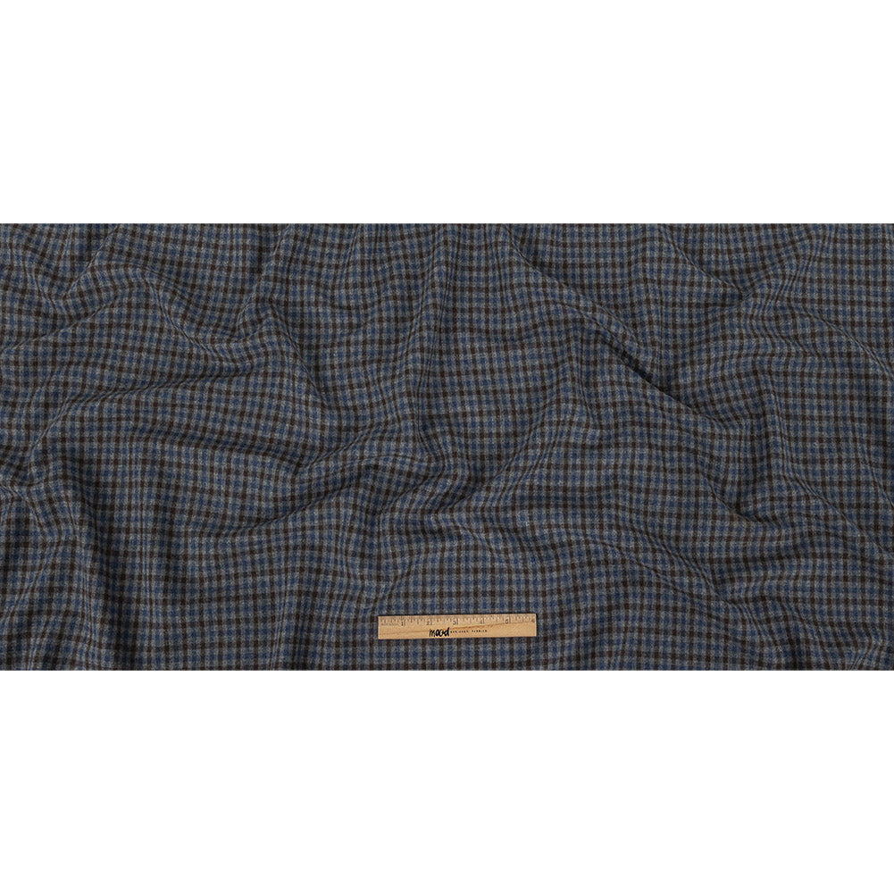 Italian Estate Blue, Gray and Brown Tattersall Check Super 100 Wool and Cashmere Suiting Full
