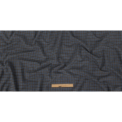 Italian Estate Blue, Gray and Brown Tattersall Check Super 100 Wool and Cashmere Suiting Full