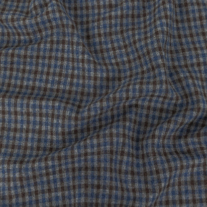Italian Estate Blue, Gray and Brown Tattersall Check Super 100 Wool and Cashmere Suiting