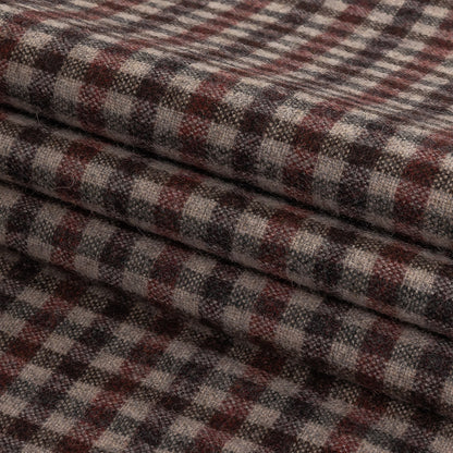 Italian Rose and Brown Tattersall Check Super 100 Wool and Cashmere Suiting Folded