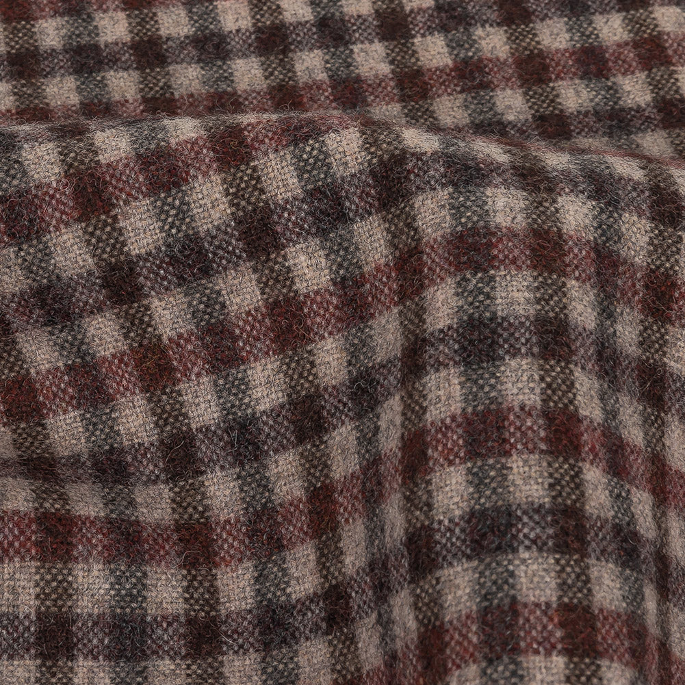 Italian Rose and Brown Tattersall Check Super 100 Wool and Cashmere Suiting Detail