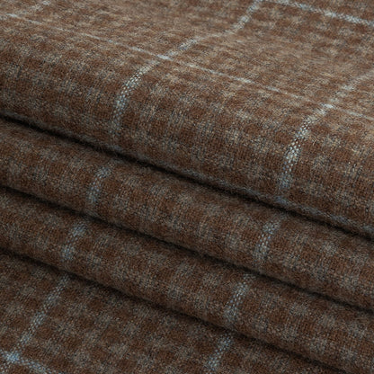 Italian Beige and Blue Plaid Super 100 Wool and Cashmere Suiting Folded