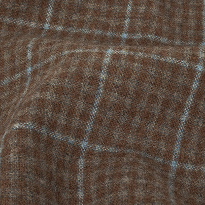 Italian Beige and Blue Plaid Super 100 Wool and Cashmere Suiting Detail