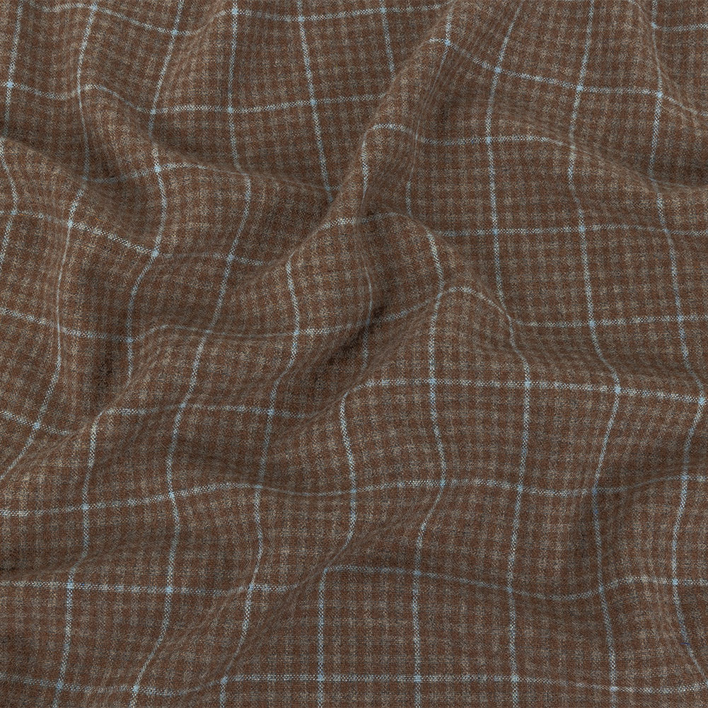 Italian Beige and Blue Plaid Super 100 Wool and Cashmere Suiting
